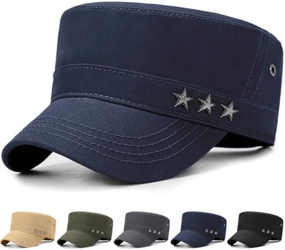 Initlove Cadet Army Cap Military Unisex Flat Top Hat for Men Women - color: Star Navy