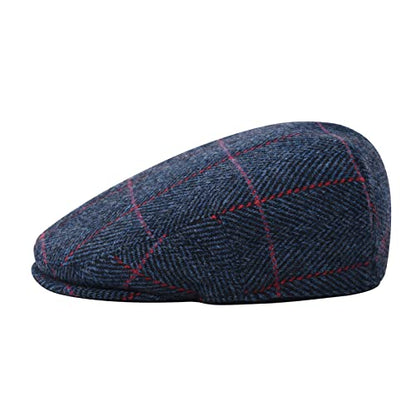 FEINION Men's Wool Tweed Newsboy Ivy Cap Gatsby Golf Flat Hat - color: Plaid Navy, size: 7 3/4