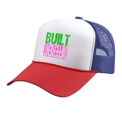 Green and Pink Different Pink and Green Trucker Hat with Adjustable Mesh Back - color: Red/White/Royal Blue