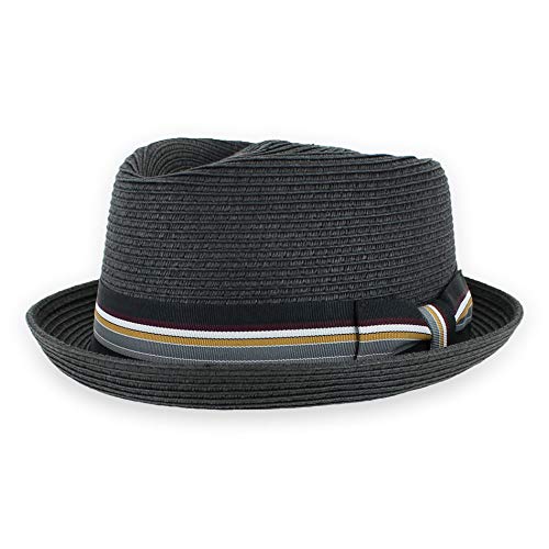 Belfry Men/Women Summer Straw Pork Pie Trilby Fedora Hat in Blue, Tan, Black - color: Black, size: Small