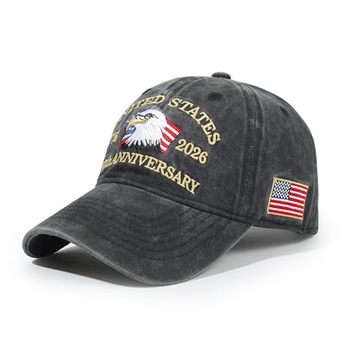 USA 250th Anniversary Baseball Cap Patriotic Embroidered American Hat - color: 1-black