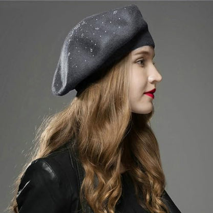 Sumolux Women Beret Hat French Wool Beret Beanie Cap Classic Solid Color - color: Dark Grey, size: One Size