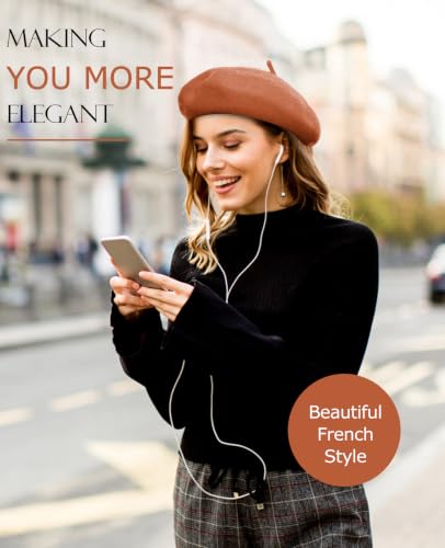 French Beret Hats for Women - Soft Warm Wool Solid Color Beanie Winter Cap - color: Light Orange