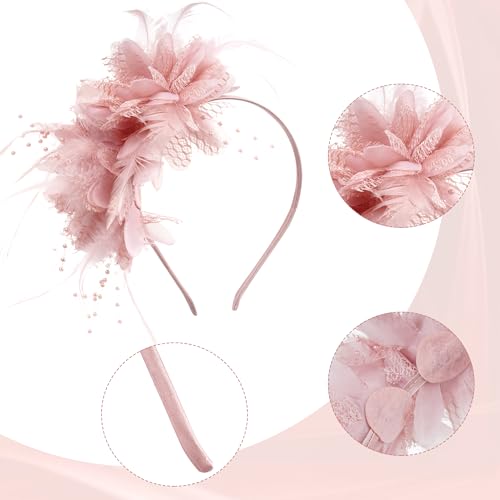 Pistha Fascinators Hats for Women and Tea Party Gloves for Tea Party Dress - color: Nude Pink