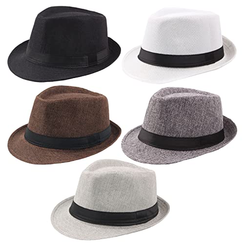 Ultrafun 5 Pack Short Brim Fedora Classic Summer Beach Sun Hat Panama Cap for Men Women - color: 5pack-black+white+coffee+dark Grey+ Light Grey, size: One Size