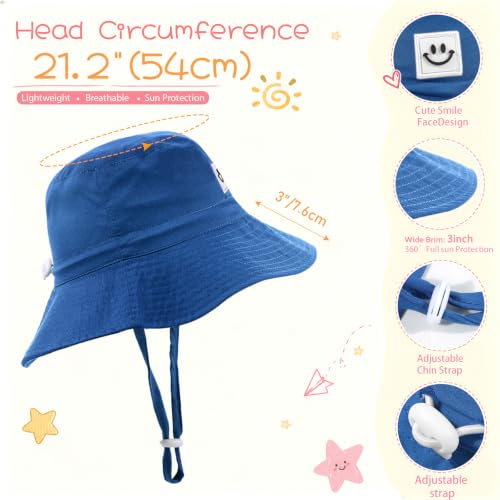 Kids Sun Hat Smile Face Bucket Hat Toddler Hat Wide Brim Adjustable Strap - color: Blue+pink, size: 3-8T