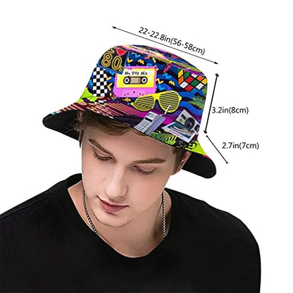 Funny Retro 80s 90's Style Design Summer Unisex Reversible Print Bucket Hat - color: 80s_ 90s 15