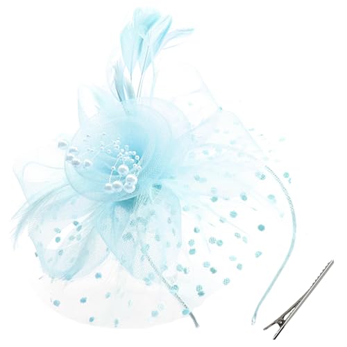 WLBON Fascinators Hat 20s 50s Headband Hair Clips Flower Mesh Veil Feather Headpiece Headwear Women Halloween Carnival Cocktail Wedding Church Cosplay Dress Up Birthday Tea Party Accessories Blue - color: Light Blue