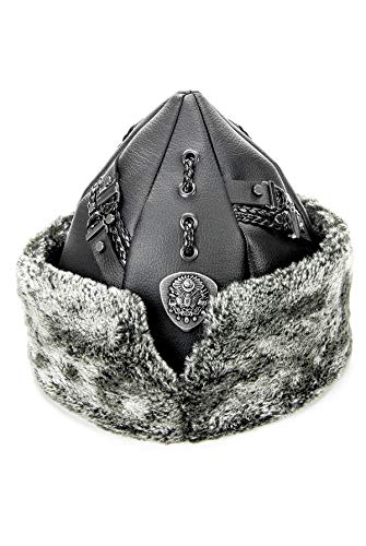 ihvan online Turkish Ottoman Bork Hat, Ertugrul Faux Leather Fur Winter Cap - color: Black / Style-3