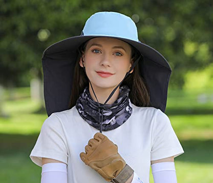 HUAMULAN Women Men Wide Brim Sun Hat Hiking Fishing Hats with Neck Flap - color: Hyp011-blue