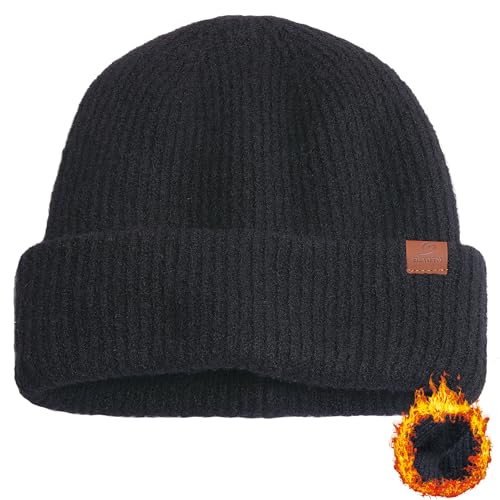 Large Slouchy Winter Hat for Cold Weather, Warm Loose Slouch and Cuffed Beanie Hats for Women Men - color: Black