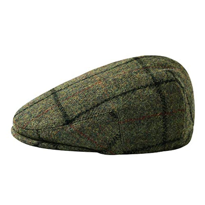 FEINION Men's Wool Tweed Newsboy Ivy Cap Gatsby Golf Flat Hat - color: Plaid Light Green, size: 7 3/4