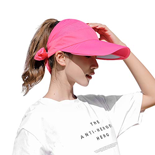 Peicees Wide Brim Visor Hat for Women Golf Visor Cap Sun Protection Hat for Beach Garden Tennis Running Sunshade Hat - color: Rose Red
