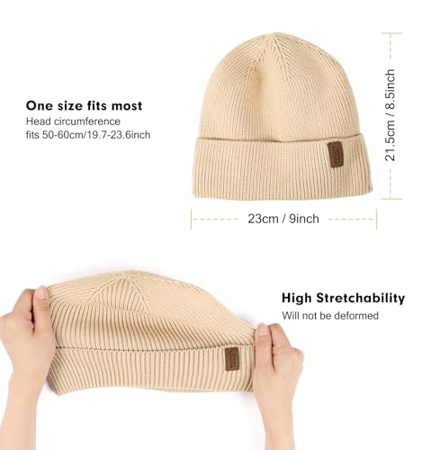 Wmcaps Winter Beanie for Men Women, Soft Warm Fleece Lined Knit Hat - color: Beige