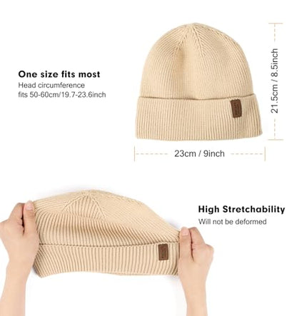 Wmcaps Winter Beanie for Men Women, Soft Warm Fleece Lined Knit Hat - color: Beige