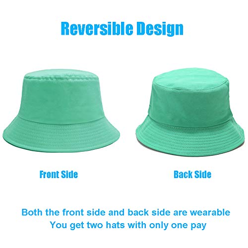 Bucket Hat for Women Men, Reversible Cotton Summer Sun Beach Cap Solid Color Style - color: A-green