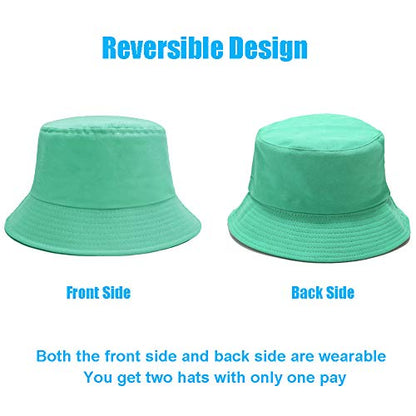 Bucket Hat for Women Men, Reversible Cotton Summer Sun Beach Cap Solid Color Style - color: A-green