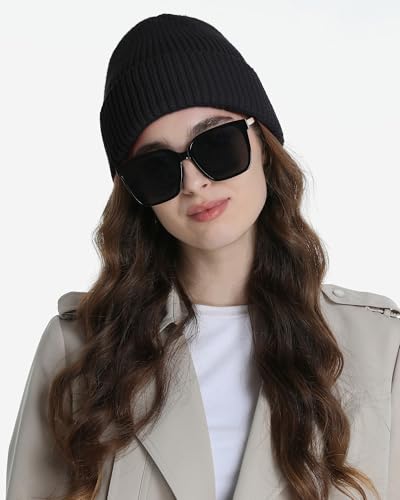 Wool Beanie for Men Women, Seamless Knit Cuffed Warm Winter Hats - color: 1pcs-black