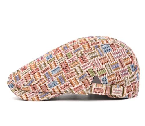 Quanhaigou Unisex Denim Newsboy Hats Flat Ivy Gatsby Cabbie Driving Berets Hat Cotton Dad Cap for Men Women - color: Plaided Pink