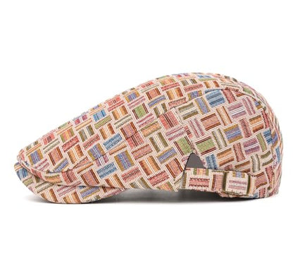 Quanhaigou Unisex Denim Newsboy Hats Flat Ivy Gatsby Cabbie Driving Berets Hat Cotton Dad Cap for Men Women - color: Plaided Pink
