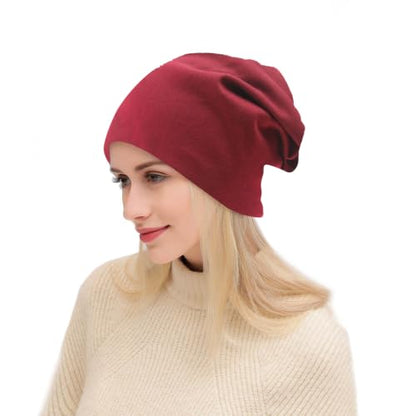 UTTPLL Unisex Baggy Cotton Beanies Lightweight Hip-Hop Soft Slouchy Stretch Beanie Hat Chemo Caps for Men Women - color: Wine Red