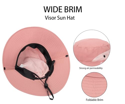 Womens Summer Sun Hat Beach Hat Wide Brim Outdoor UV Protection Bucket Hat - color: Solid Pink