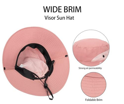 Womens Summer Sun Hat Beach Hat Wide Brim Outdoor UV Protection Bucket Hat - color: Solid Pink