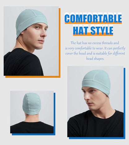 Cotton Skull Caps for Men Women Beanie Chemo Headwear Sleep Hat - color: Set E-black,grey Green,light Blue