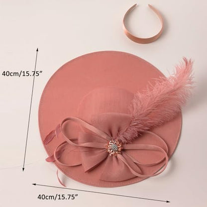 Unpifolov Fascinators Hats Elegant Women Flower Mesh Feathers Wedding Cocktail Bride Headband for Derby Hat Tea Party - color: Pink