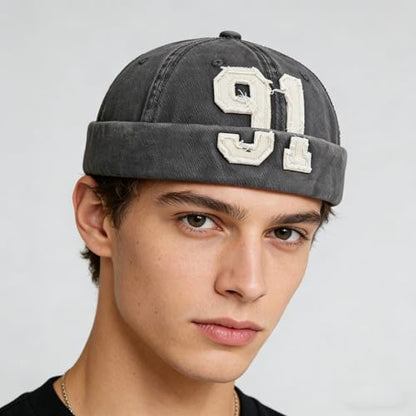 Quanhaigou Brimless Sailor Cap,Adjustable Rolled Cuff Skull Beanie Hats for Men Women - color: 91 Grey