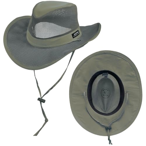 Mesh Crown Safari Men's Sun Hat, 3" Brim, Adjustable Chin Cord, UPF (SPF) 50+ Sunhat Protection - color: Charcoal, size: Large