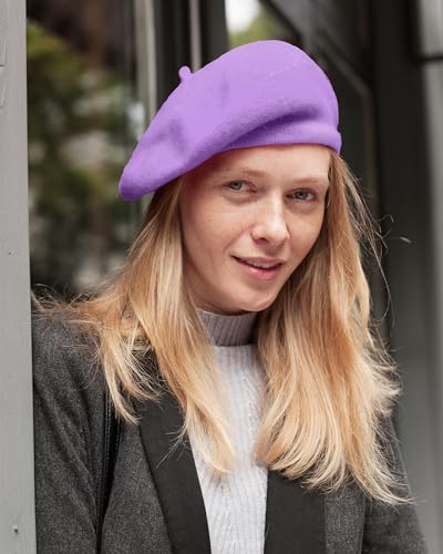 Parquet Solid Color French Beret Hat. Classic French, Casual and Chic Lightweight Cap for Women - color: Lavender