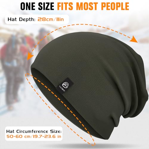 YANIKY Slouchy Beanie for Women, Mens Soft Cotton Beanie Hat, Double Layer Windproof Skull Cap for All Seasons - color: Military Green