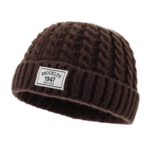 Soft Winter Knitted Hat Skull Cap Sailor Caps Cuff Beanie Cold Weather Brimless Knit Hats Warm Ski Hat Landlord Hats - color: Mg-zzm25101-brown