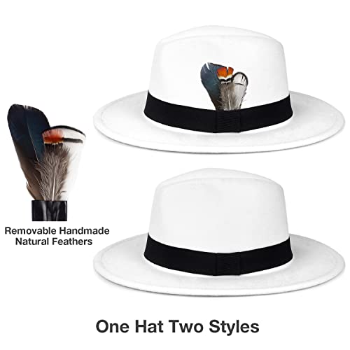 Classic Fedora Hats for Men & Women Wide Brim Felt Hat Panama Dress Fedora Hat - color: A-white, size: Large-X-Large