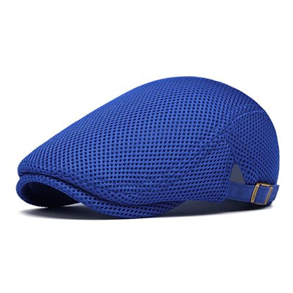 meioro Mens Breathable Mesh Summer Hat Adjustable Flat Cap Newsboy Beret Ivy Cap Irish Cabbie Fishing Hats - color: Blue