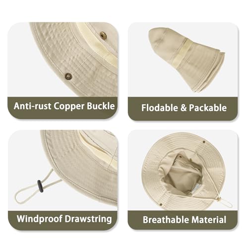Sun Hats for Men Women Bucket Hat UPF 50+ Boonie Fishing Safari Hat - color: Beige