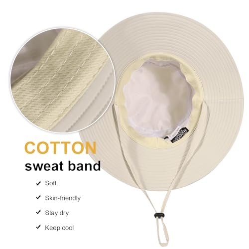 Bucket Sun Hat for Women Wide Brim Breathable Mesh UPF50+ Safari Hat Criss Cross Ponytail Hole Outdoor Rain Hat - color: Beige