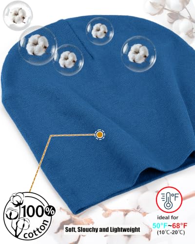 ROYBENS Thin 100% Cotton Beanie for Men Women Lightweight Slouchy Chemo Hat - color: 1pcs-blue