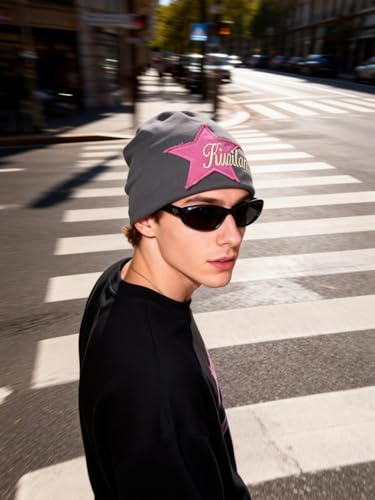 Y2K Slouch Hat Star Beanie Hat Grunge Accessories Winter Warm Cap Retro Design Knit Beanie for Women Men - color: Dark Grey