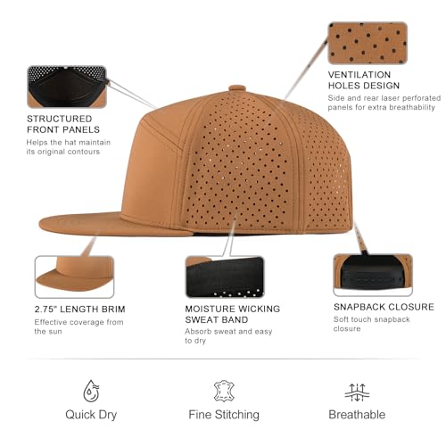 FEINION Men Laser Mesh Flat Brim Snapback Baseball Cap - color: Brown