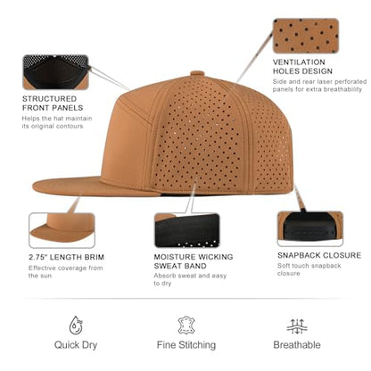 FEINION Men Laser Mesh Flat Brim Snapback Baseball Cap - color: Brown