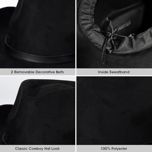 2 Pack Western Cowboy Hats for Women Men 2 Different hat Bands - color: Black+white