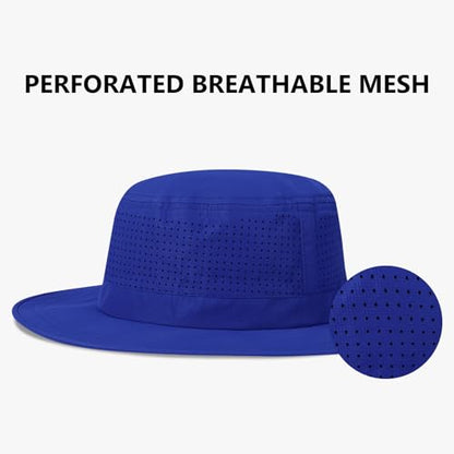 UPF 50+ Bucket Sun Hat with Laser Perforated Mesh Cooling Adjustable Breathable Lightweight for Outdoor Men Women - color: Khaki & Royal Blue