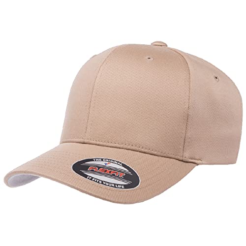 Flexfit Wooly Combed 6-Panel Structured Baseball Cap | Stretch Fitted - color: Khaki, size: Large-X-Large