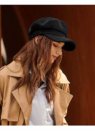 Newsboy Caps for Women Classic Beret Hats Autumn Winter Cap - color: Black