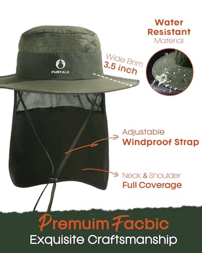 FURTALK Sun Hats for Men Women Fishing Hat with Neck Flap UPF Protection - color: Green
