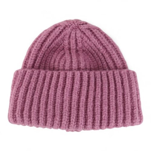 Heavyweight Thick Knit Warm Winter Beanie - color: Dark Pink