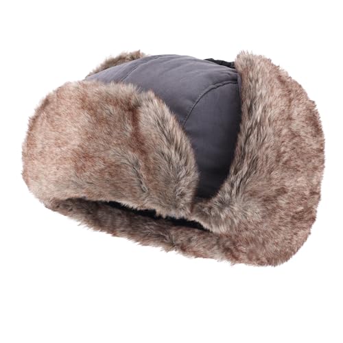 Home Prefer Mens Warm Faux Fur Trooper Trapper Hat Outdoor Reflective Winter Hunting Hat with Ear Flaps Face Mask - color: Grey