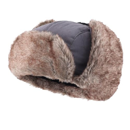 Home Prefer Mens Warm Faux Fur Trooper Trapper Hat Outdoor Reflective Winter Hunting Hat with Ear Flaps Face Mask - color: Grey